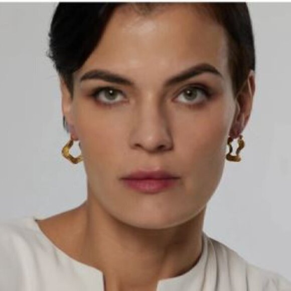 Gold Plated Stainless Steel Wavy Hoop Earrings - Picture 8 of 8